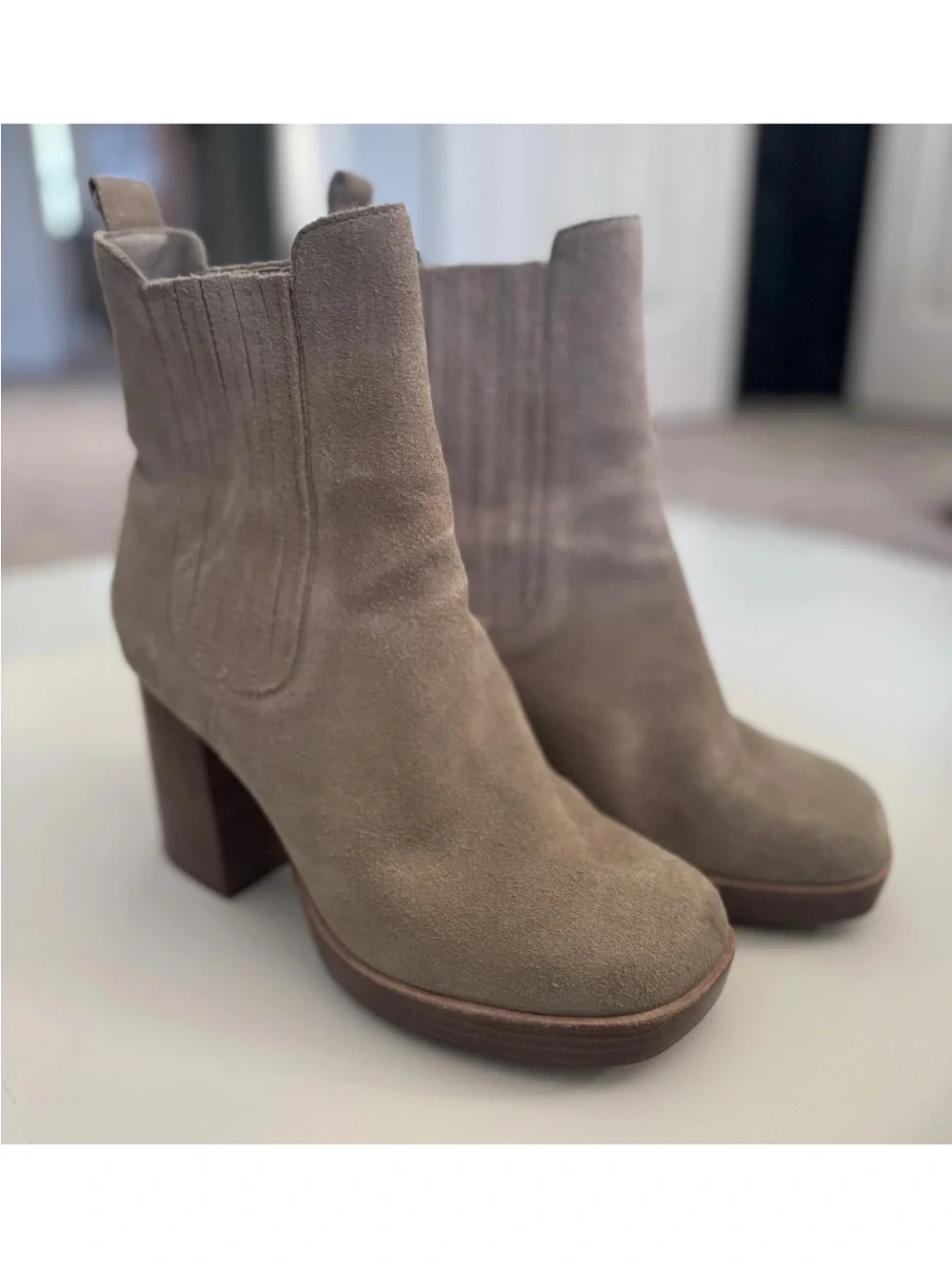 Kelsi Dagger Brooklyn Racer Fawn Tan Suede Ankle Boots Platform Women Chelsea 9